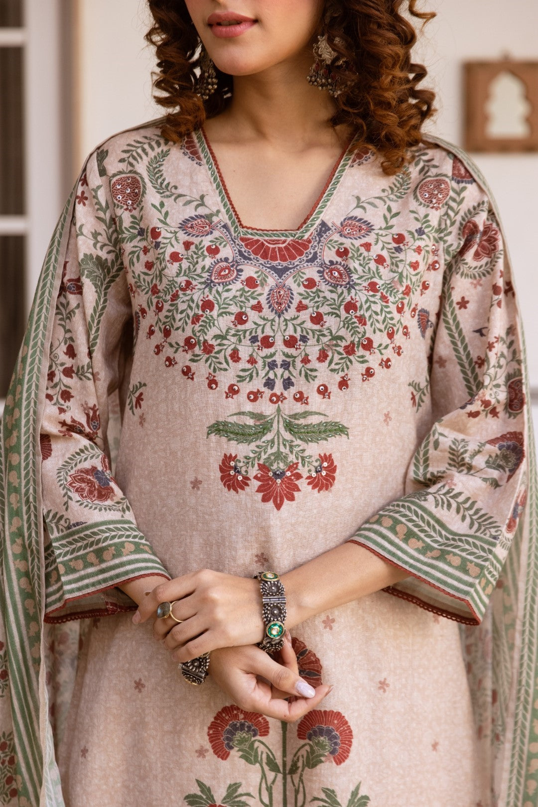 Karen oak cotton printed suit set