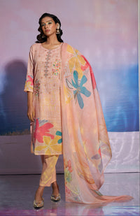 Jaideep Peaches Cotton Embroidered Suit Set