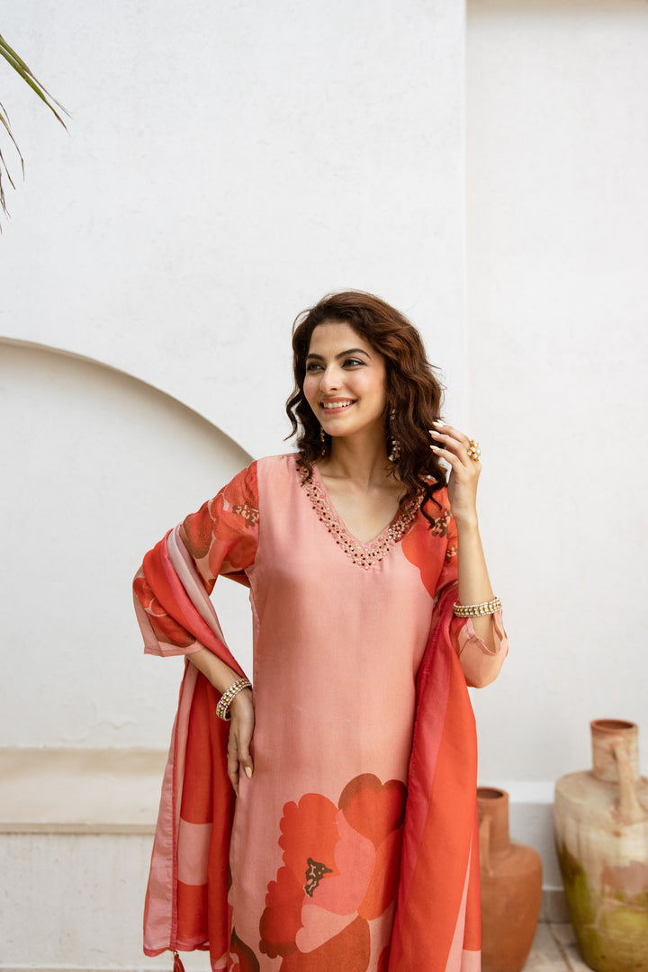 Gauri Shimmer Apricot Suit set