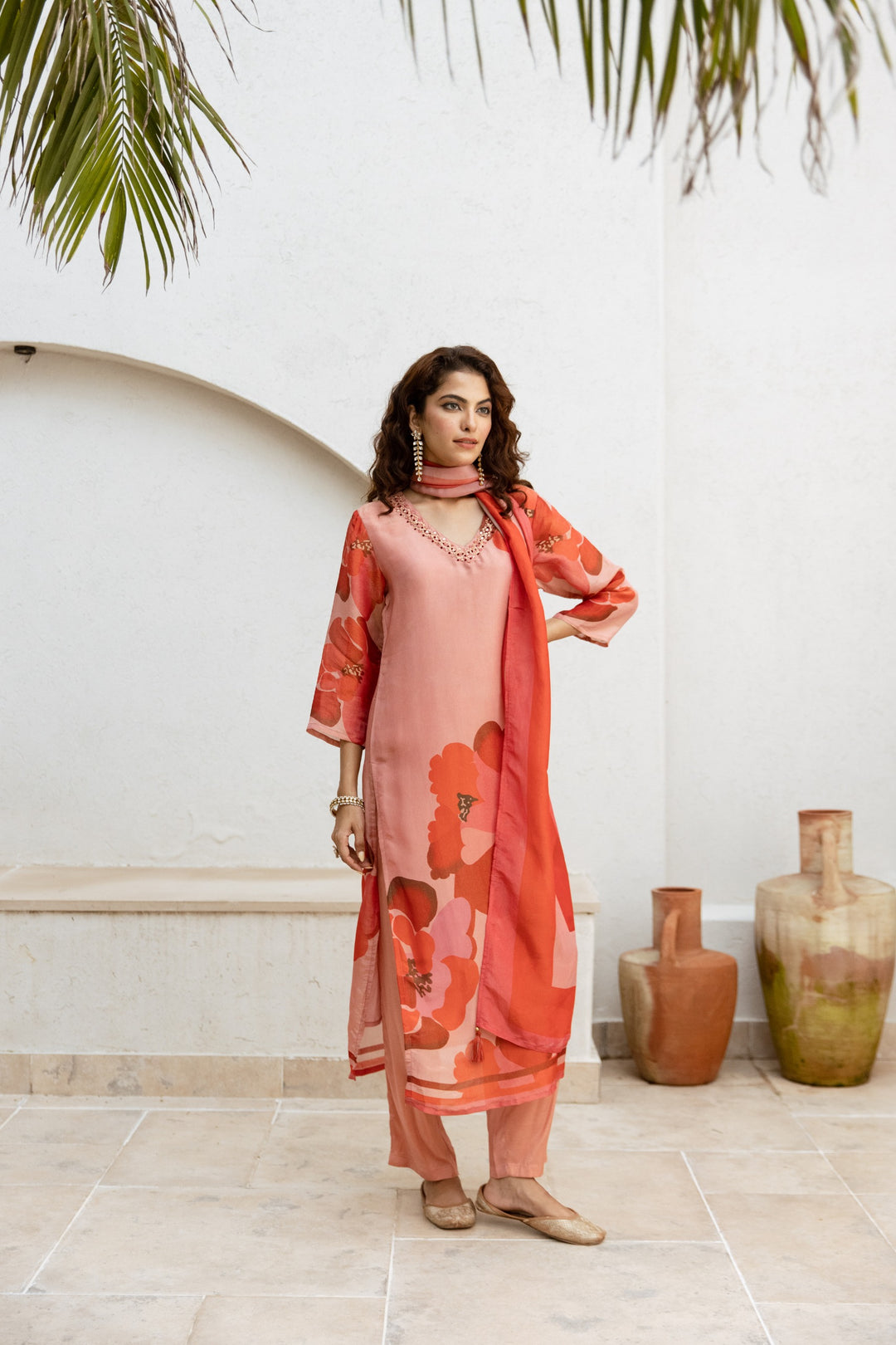 Gauri Shimmer Apricot Suit set