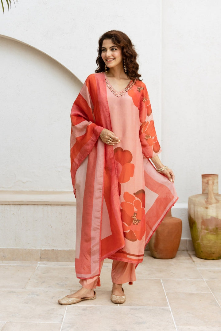 Gauri Shimmer Apricot Suit set