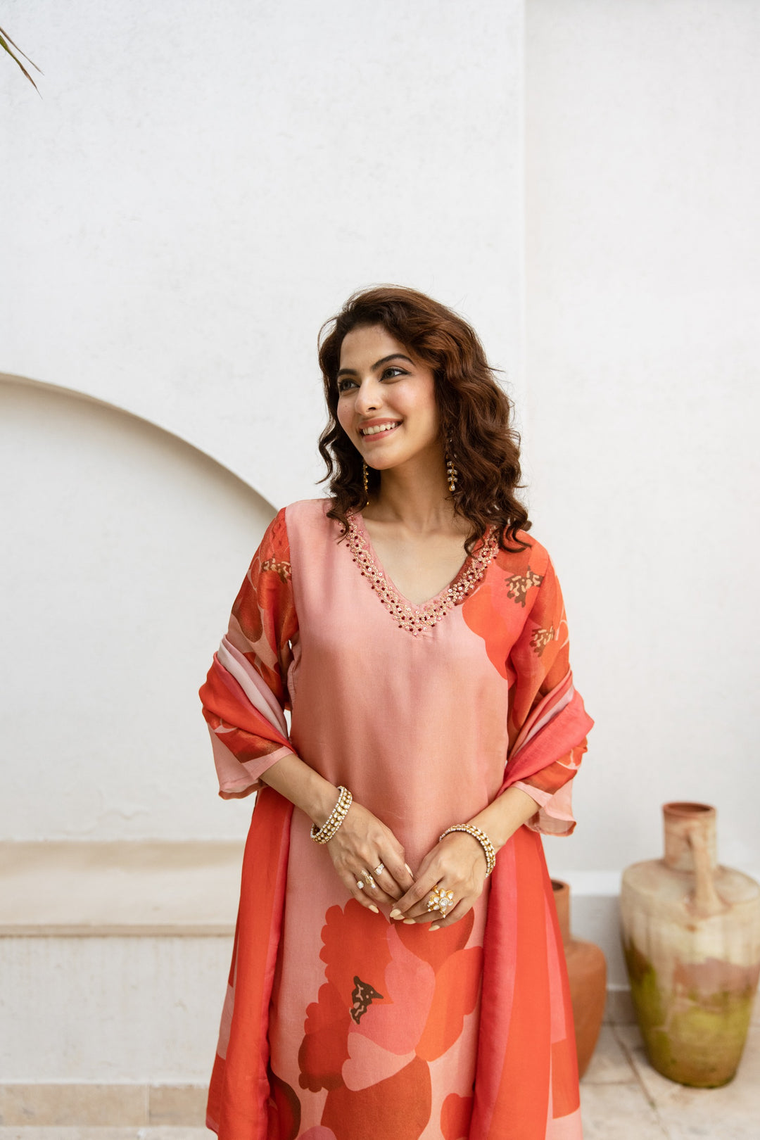 Gauri Shimmer Apricot Suit set