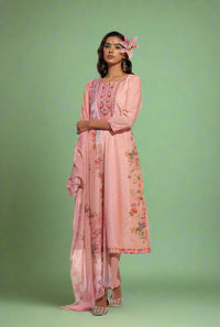 Jaideep Salmon Shchiffli Cotton Embroidered Suit Set