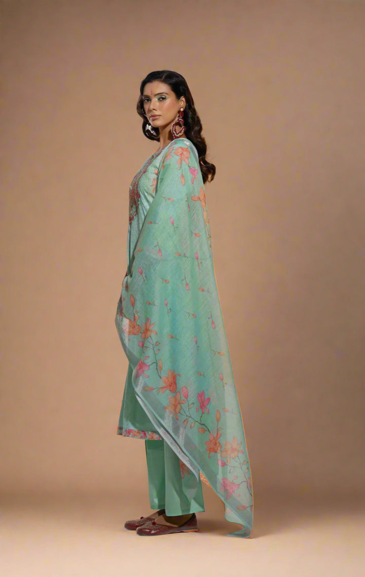 Jaideep Shamrock Schiffli Cotton Suit Set