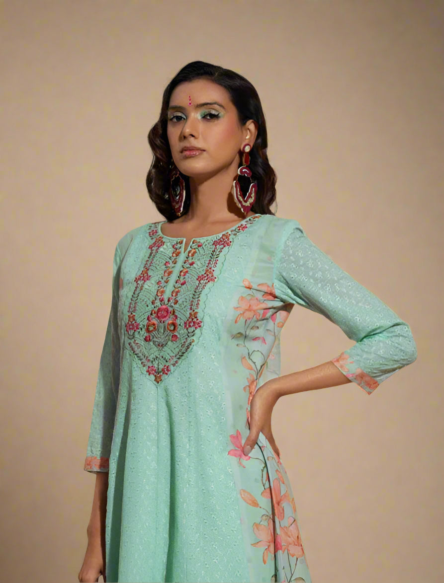 Jaideep Shamrock Schiffli Cotton Suit Set