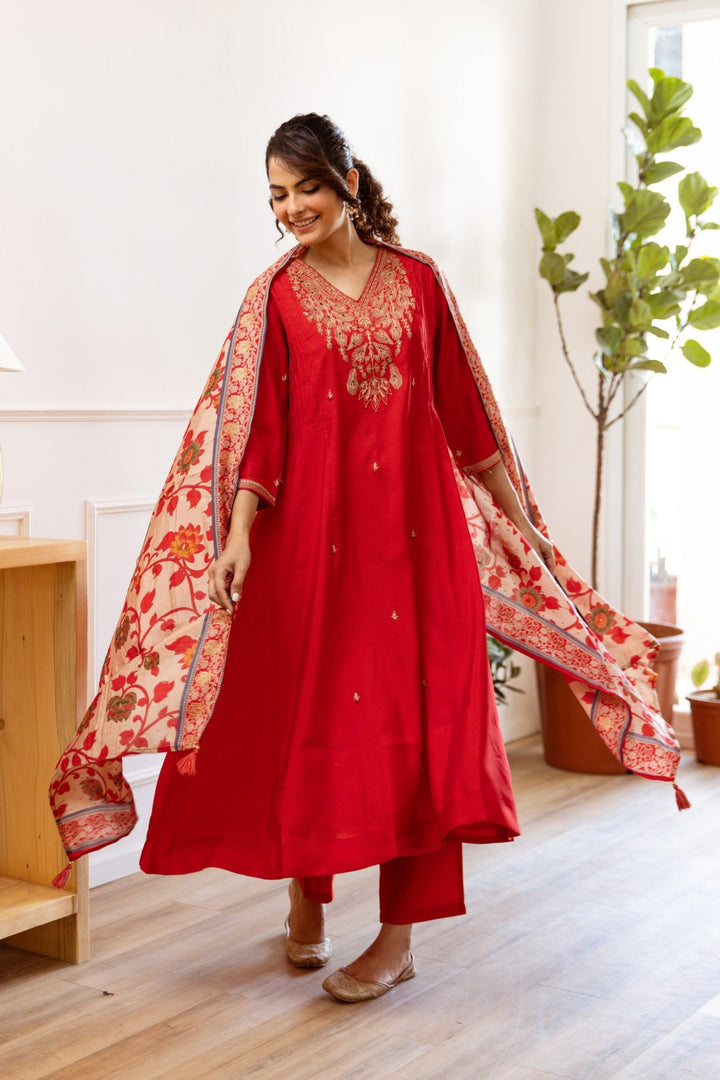 Mani Scarlet handwork anarkali Suit Set