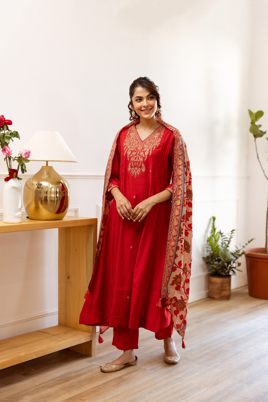 Mani Scarlet handwork anarkali Suit Set