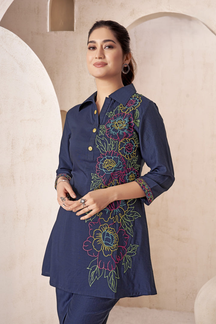 Jaideep Hibis Embroidery Co-ord Set