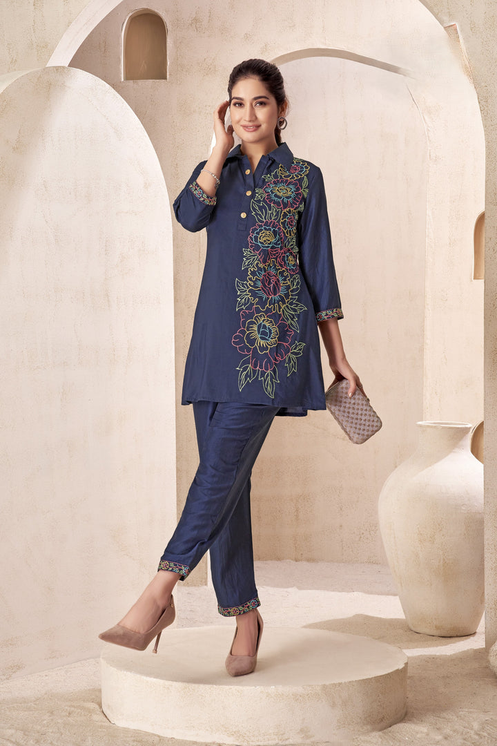 Jaideep Hibis Embroidery Co-ord Set