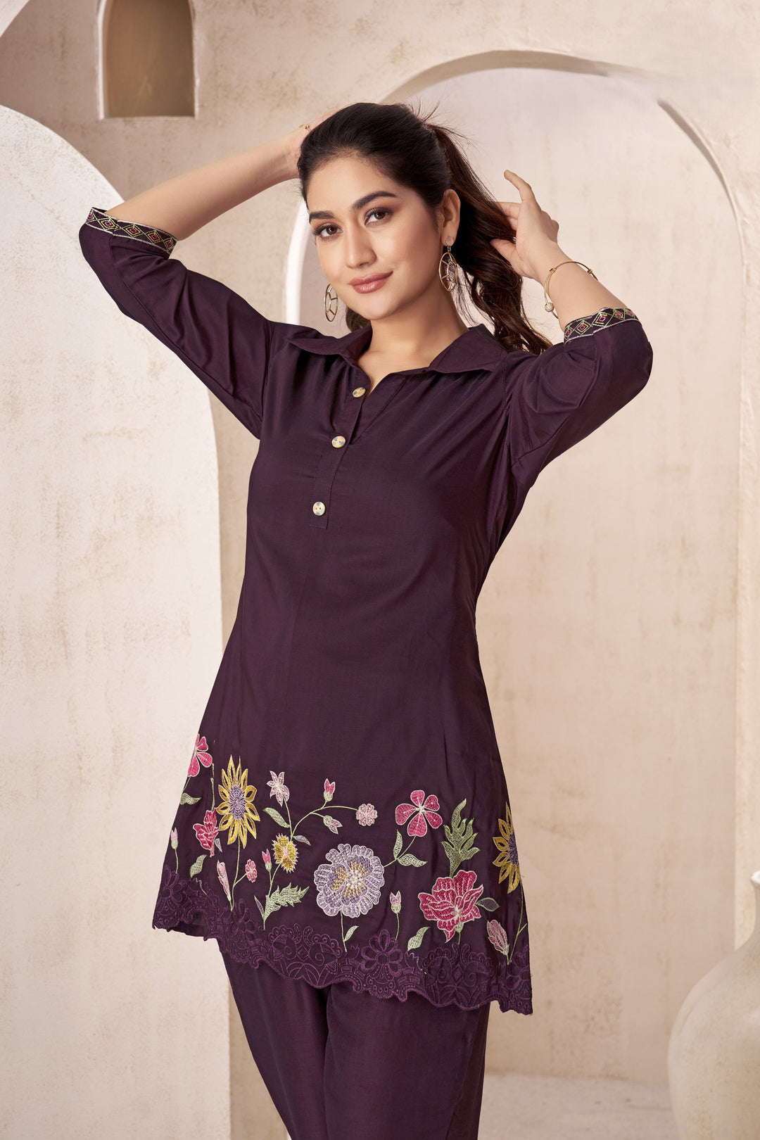 Jaideep Merlot Embrodiery Co-ord Set