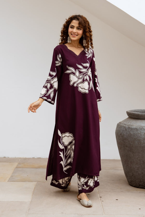 Bakul Garnet Printed Kurta Pant set