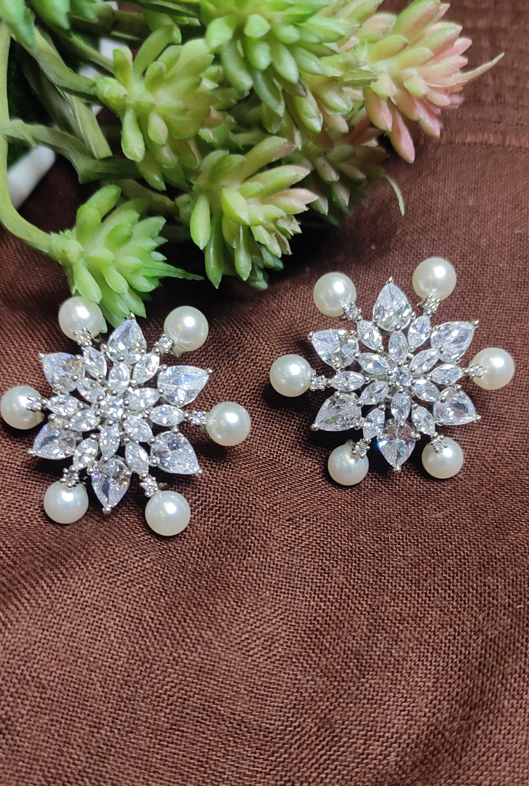 Sahiti Spike Pearl Diamond Stud Earings