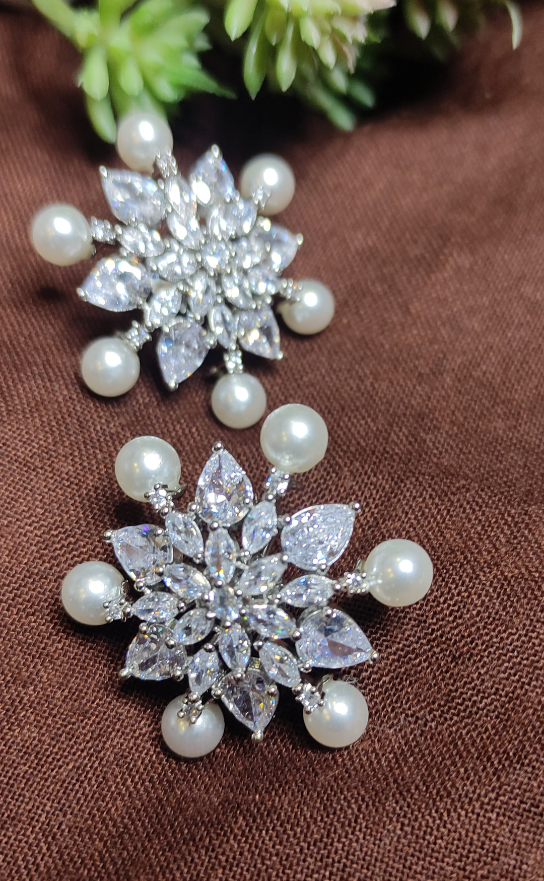 Sahiti Spike Pearl Diamond Stud Earings