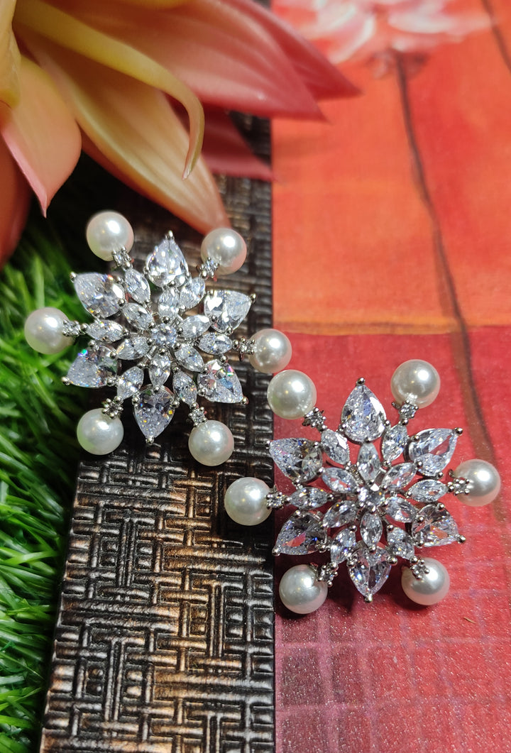 Sahiti Spike Pearl Diamond Stud Earings