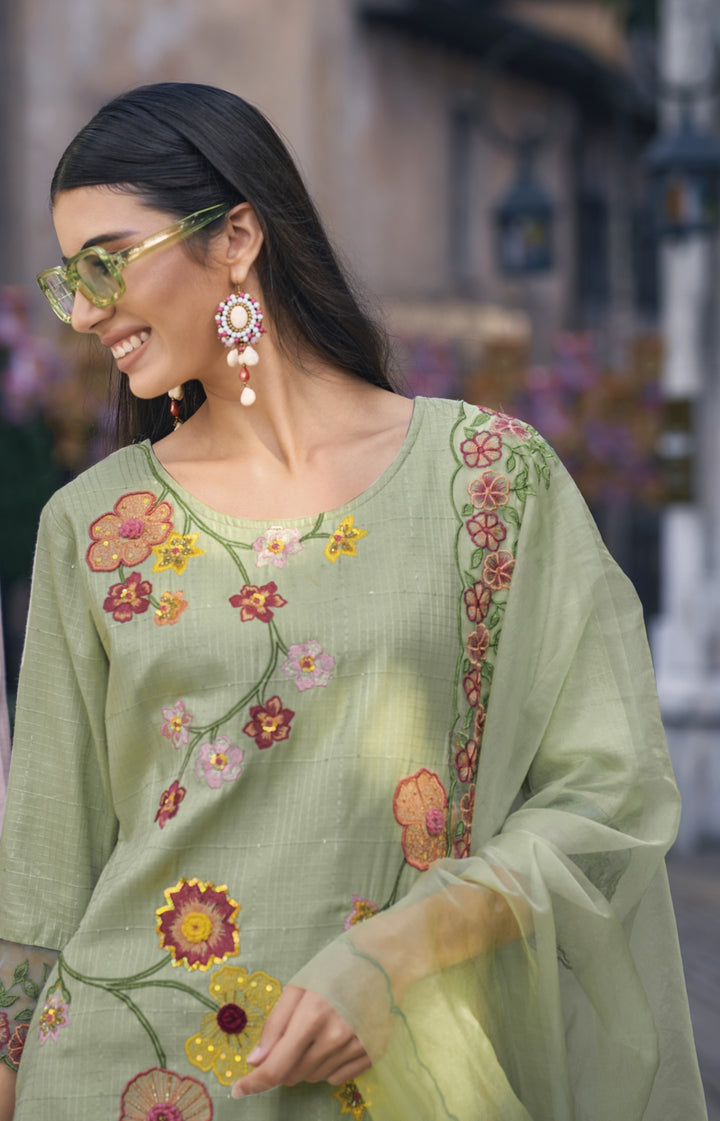 Subina Green Embroidery Suit Set