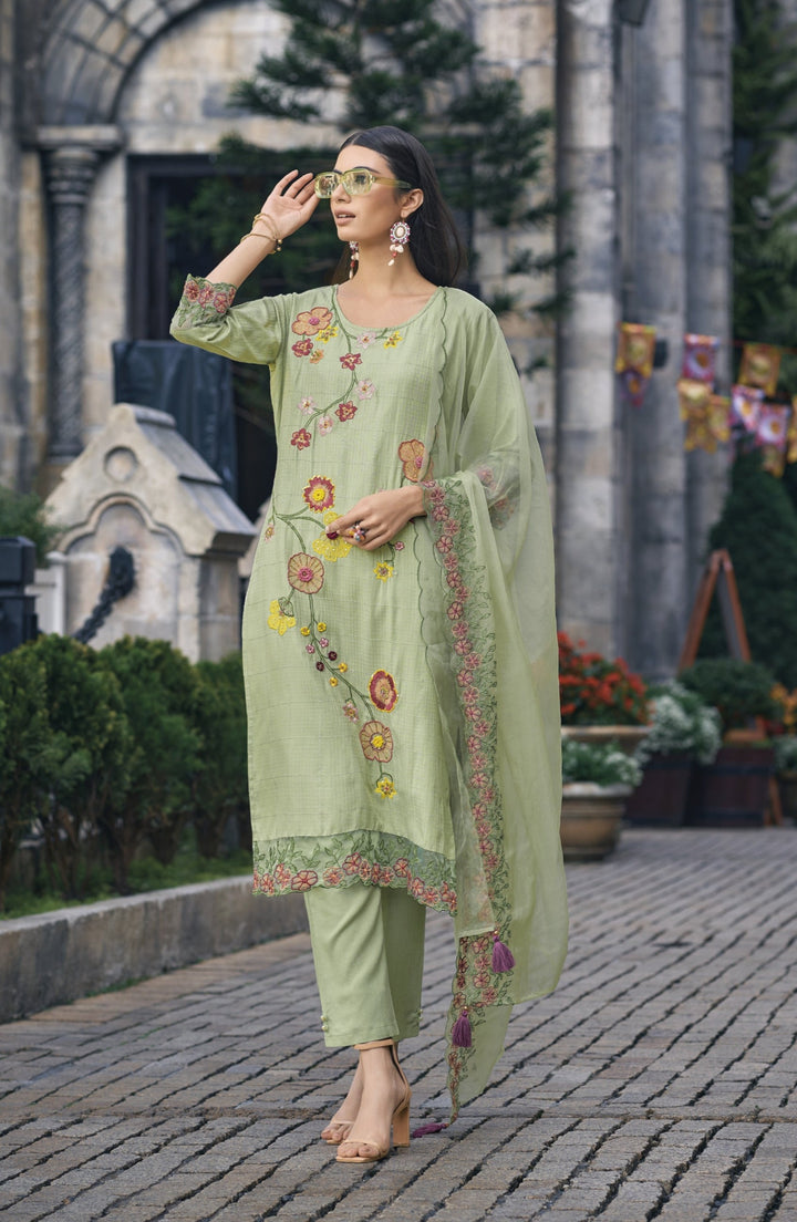 Subina Green Embroidery Suit Set