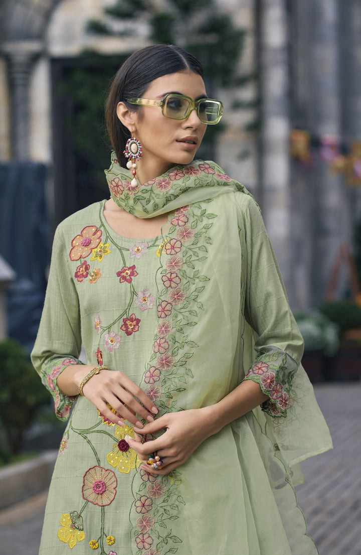 Subina Green Embroidery Suit Set