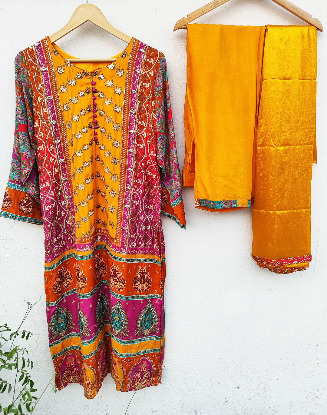 WAHIBA KARACHI YELLOW FULL WORK SUIT SET