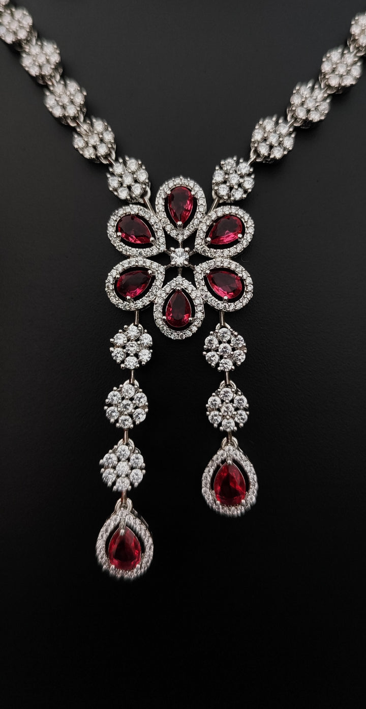 Antaara Flora Ruby Diamond Necklace Earing Set