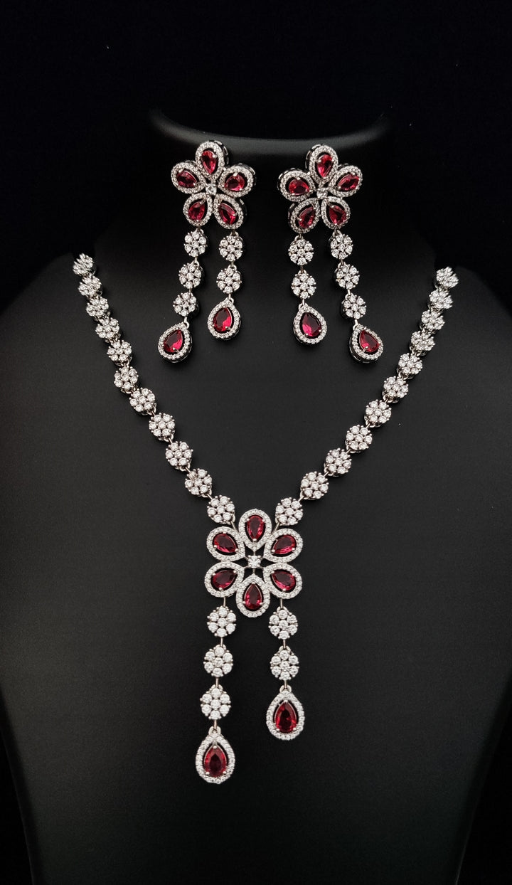 Antaara Flora Ruby Diamond Necklace Earing Set