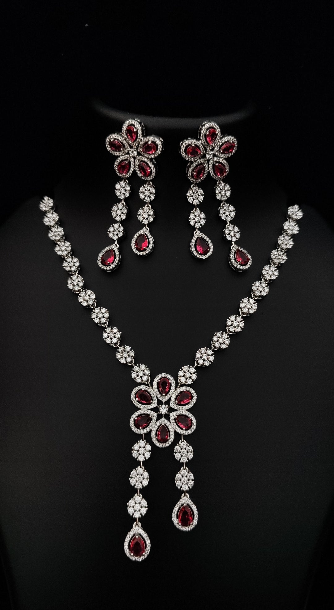 Antaara Flora Ruby Diamond Necklace Earing Set