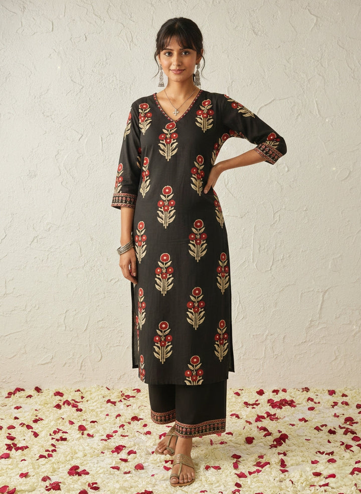 Swades Raven printed cotton kurta pant set