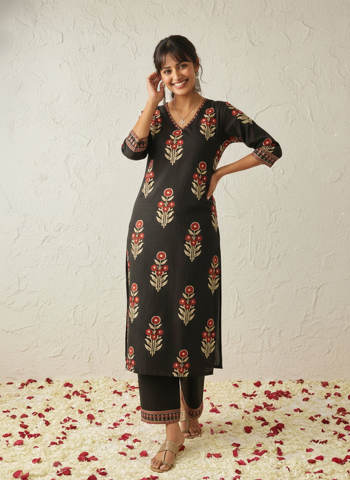 Swades Raven printed cotton kurta pant set