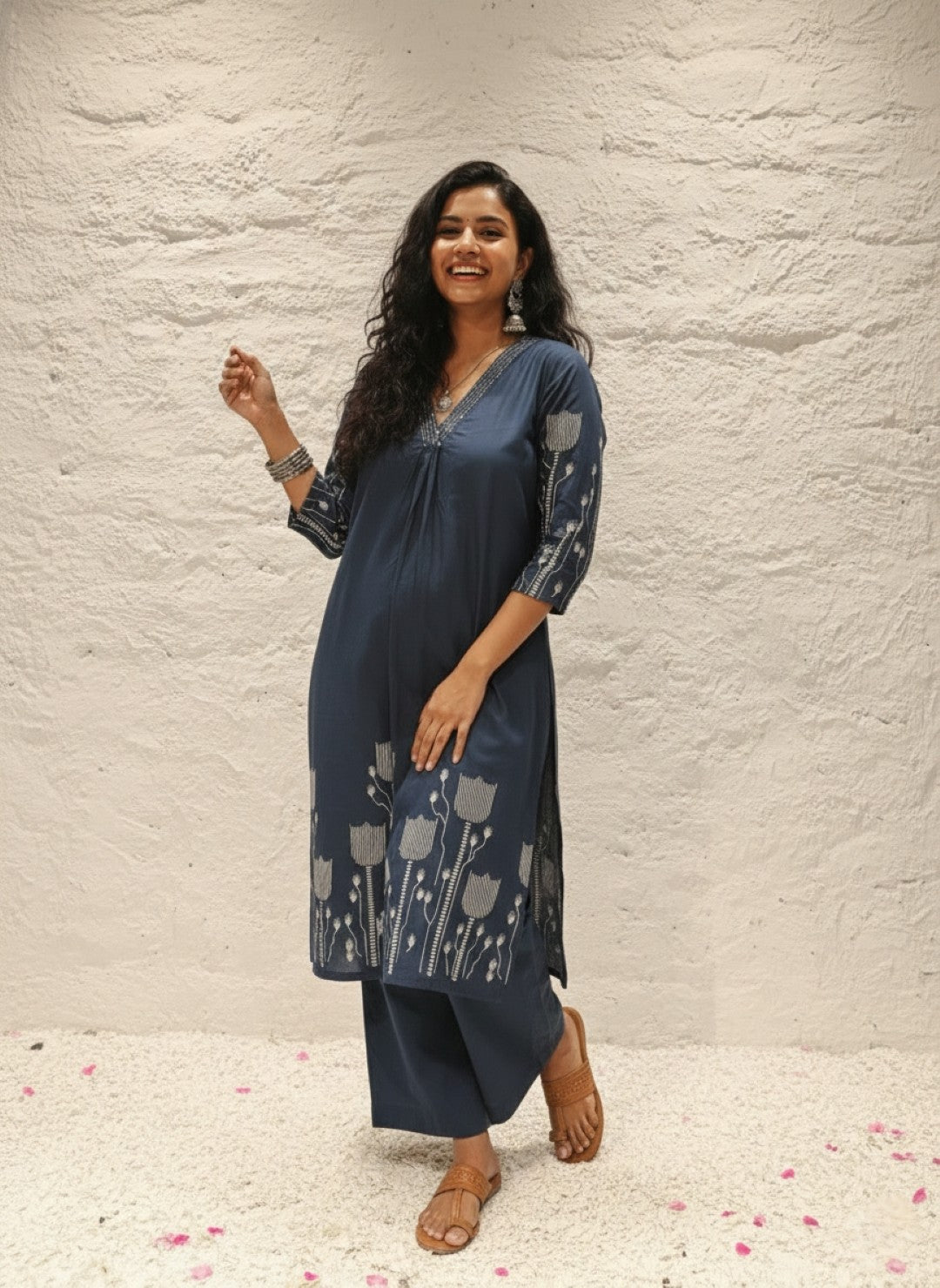 Krystle Navy Printed Kurta Pant Set