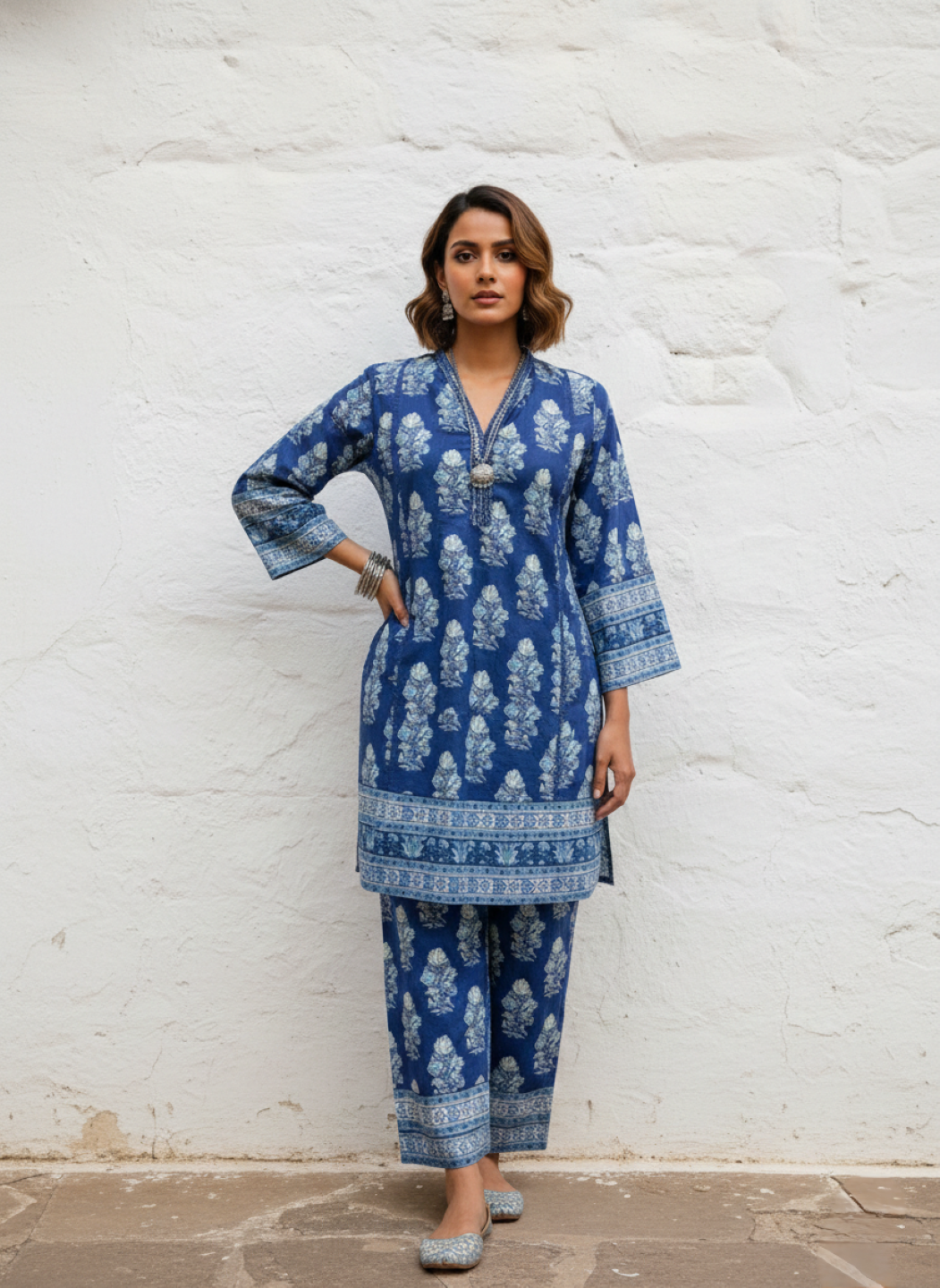 Swades cobalt printed cotton co-ord set