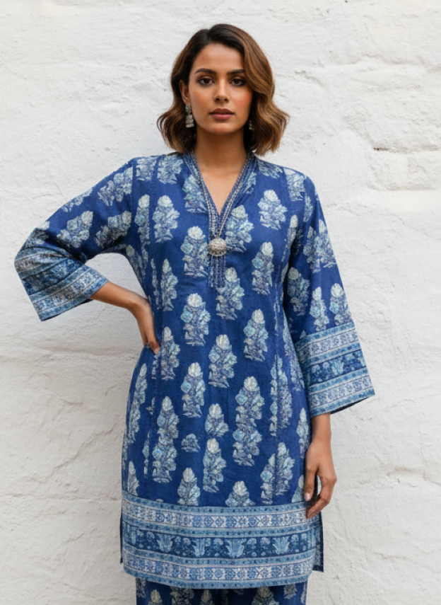 Swades cobalt printed cotton co-ord set