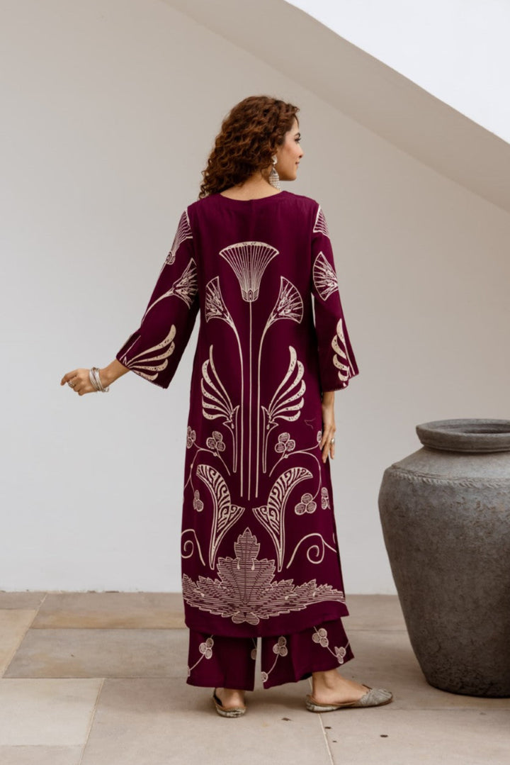 Sonpal Raspberry Printed Kurta pant set