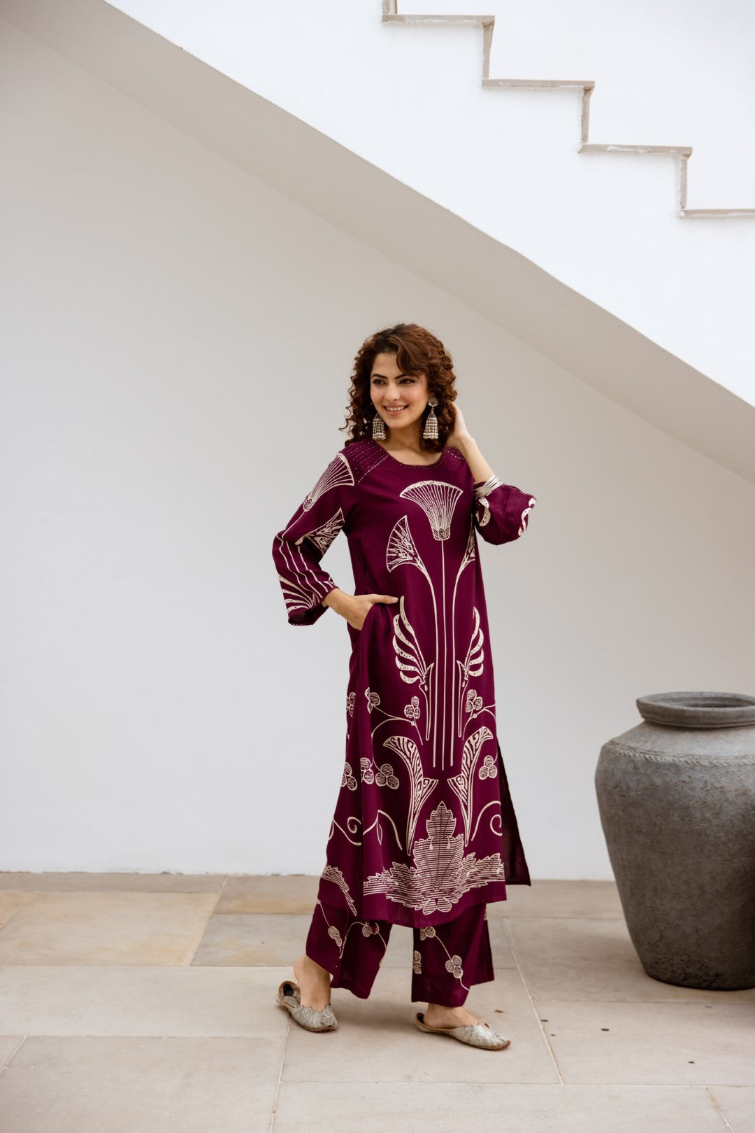 Sonpal Raspberry Printed Kurta pant set