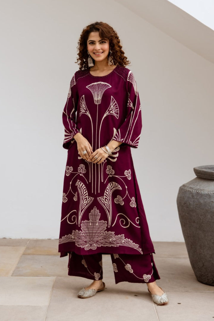 Sonpal Raspberry Printed Kurta pant set