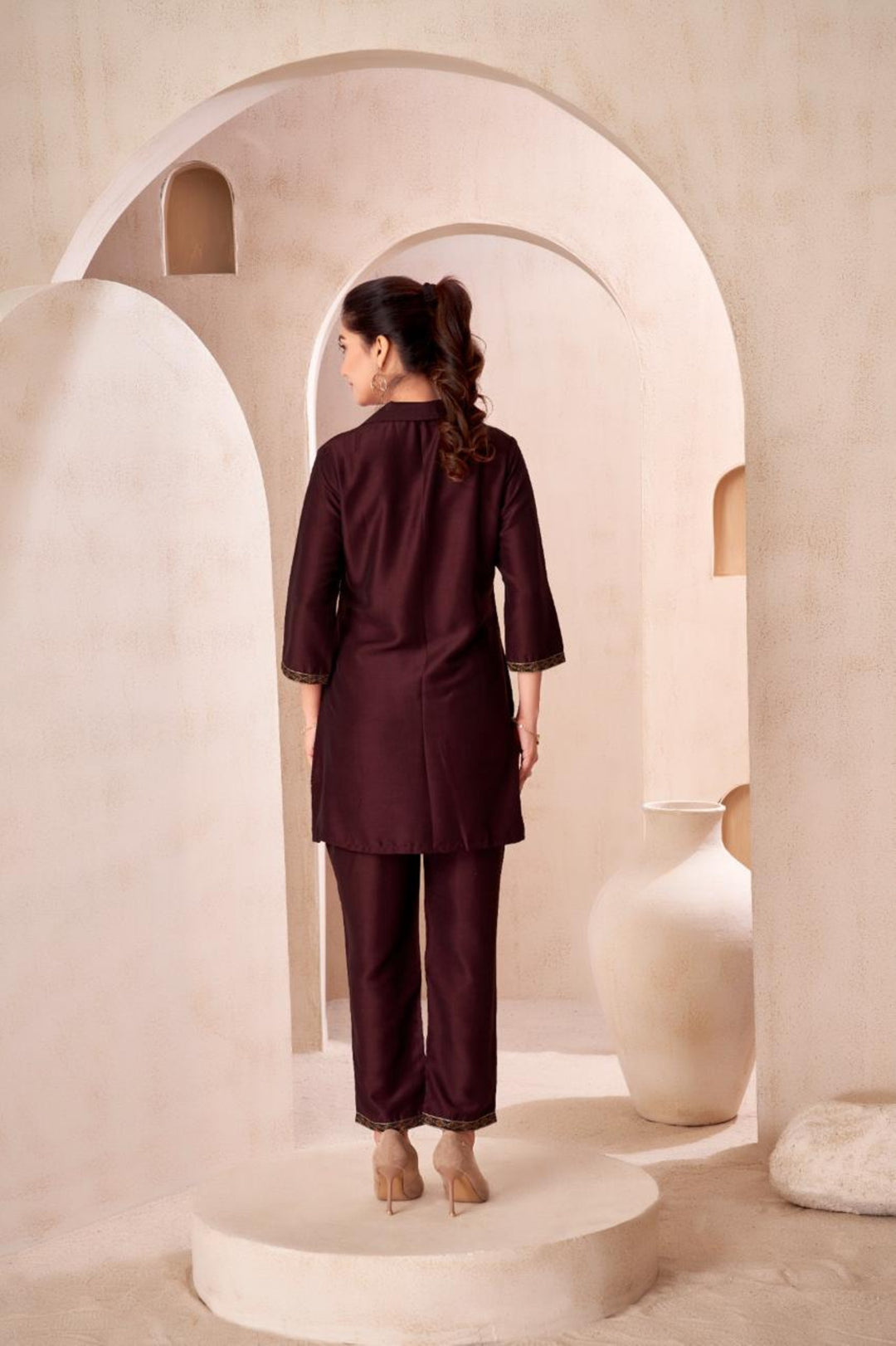 Jaideep Merlot Embrodiery Co-ord Set