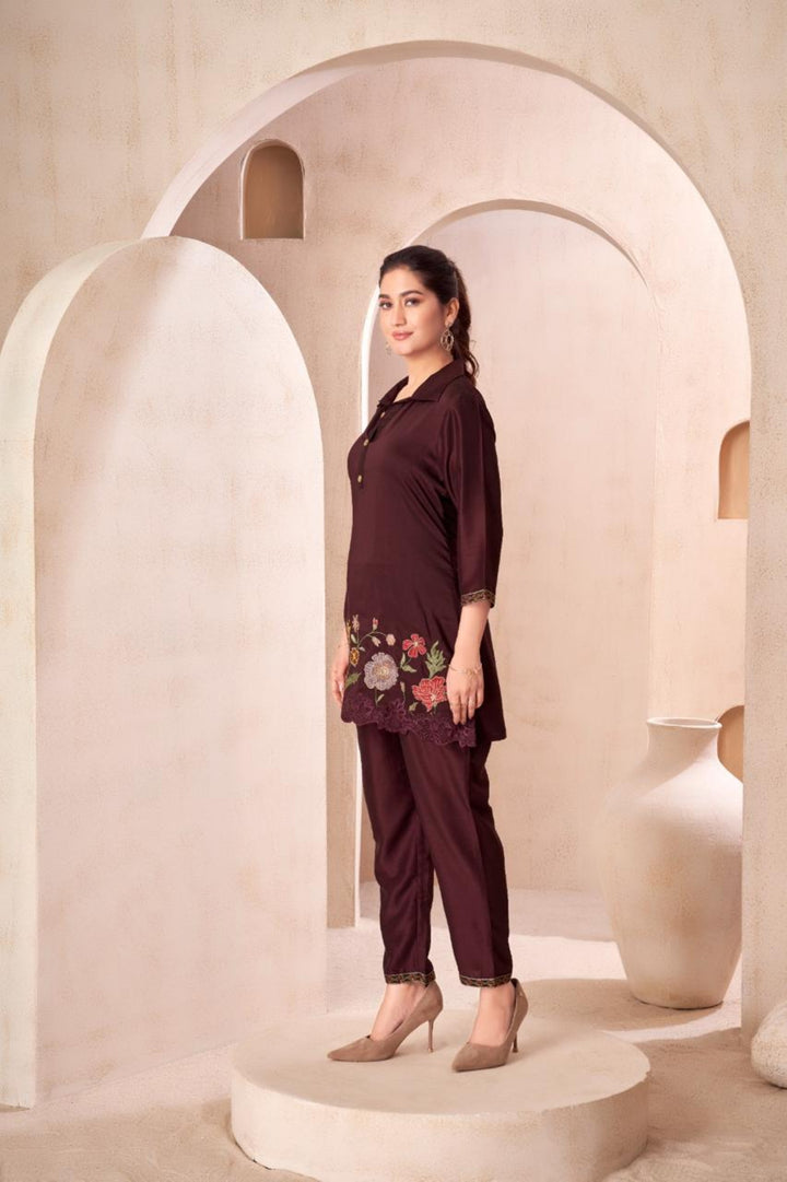 Jaideep Merlot Embrodiery Co-ord Set