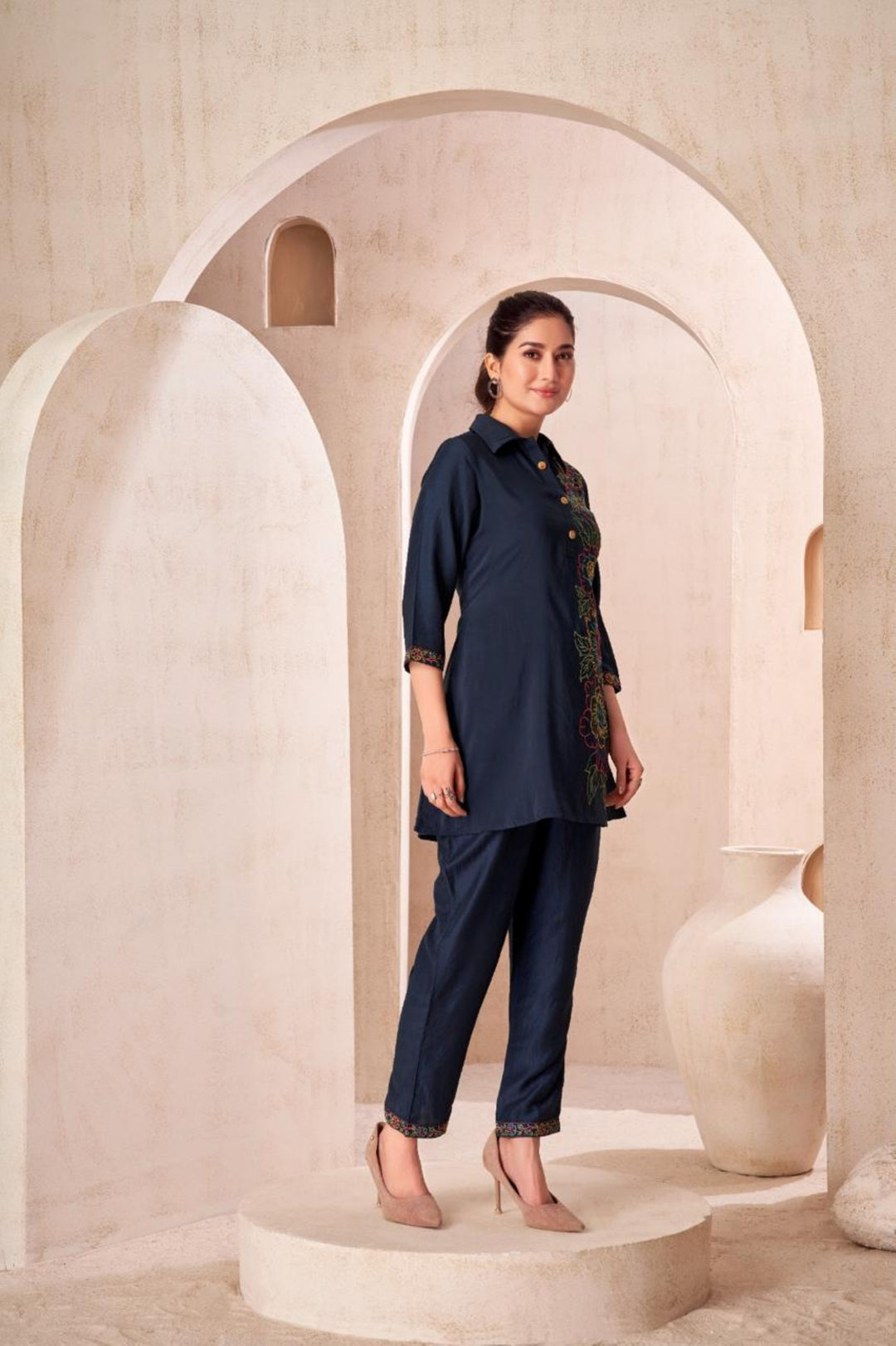 Jaideep Hibis Embroidery Co-ord Set