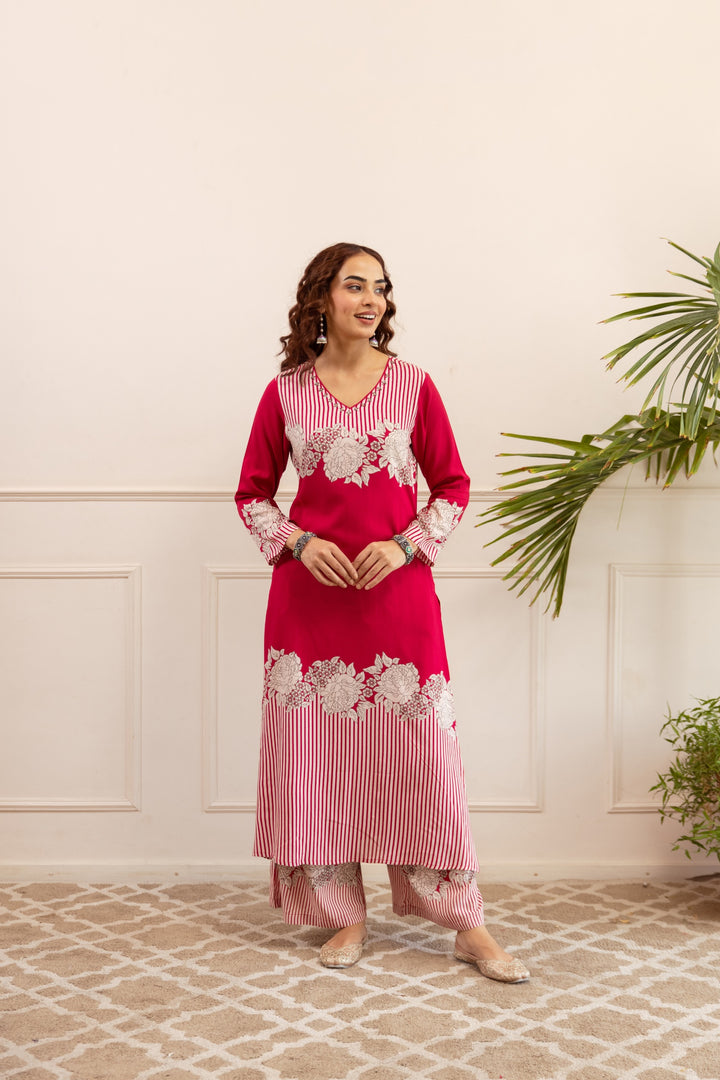 Kabool Rose Printed Kurta Pant Set