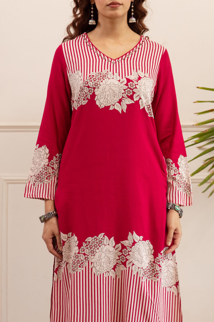 Kabool Rose Printed Kurta Pant Set