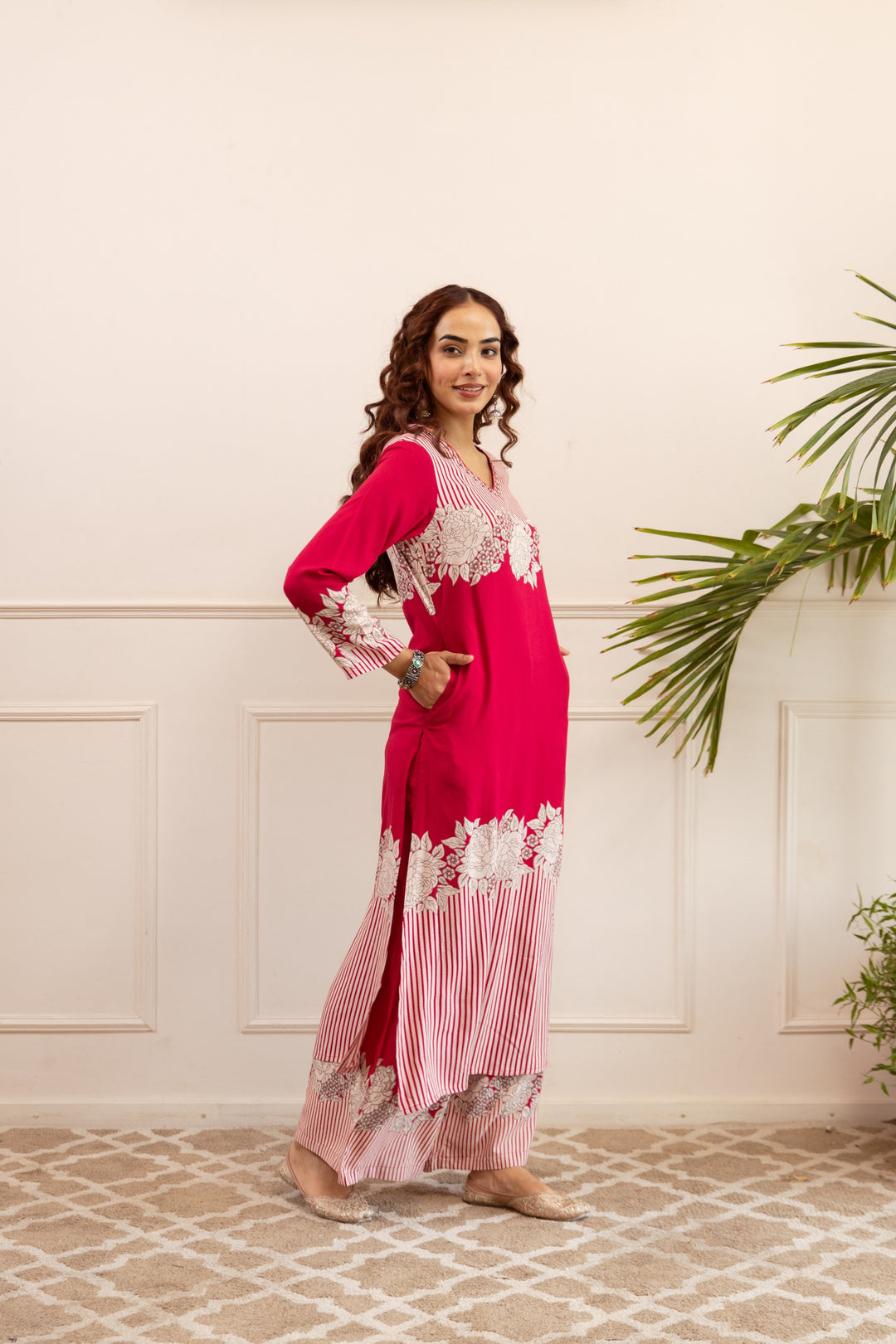 Kabool Rose Printed Kurta Pant Set