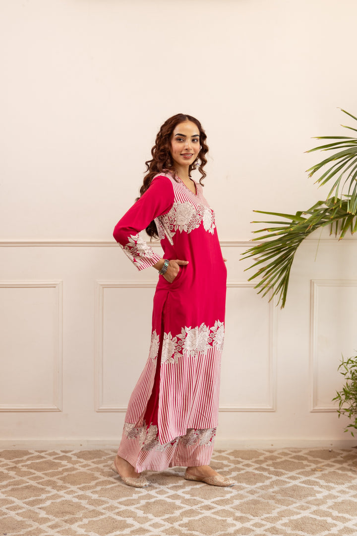Kabool Rose Printed Kurta Pant Set