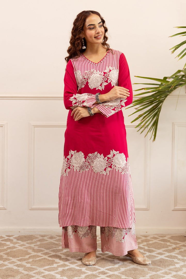 Kabool Rose Printed Kurta Pant Set