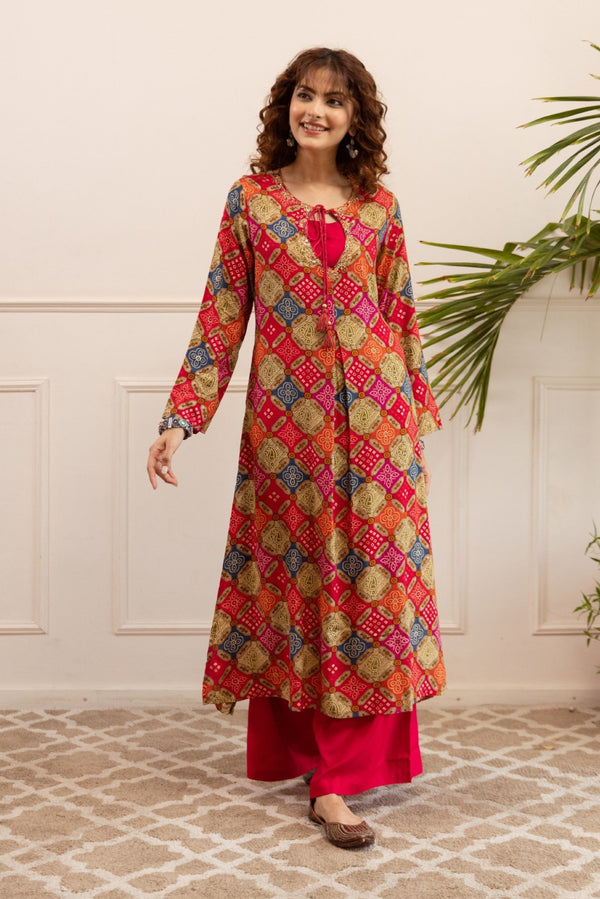 Kabool Carmine printed Kurta pant set