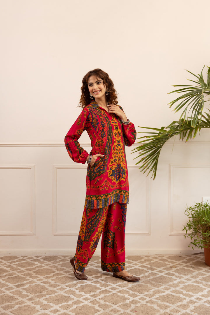 Kabool Berry Printed Cotton Co-ord Set