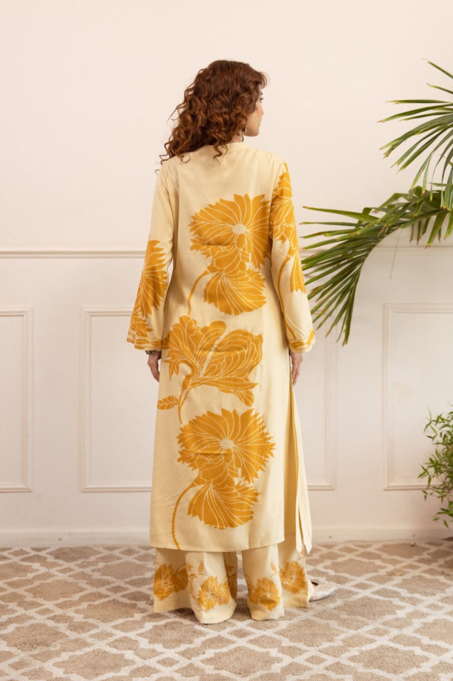 Sonpal mustard printed kurta pant set