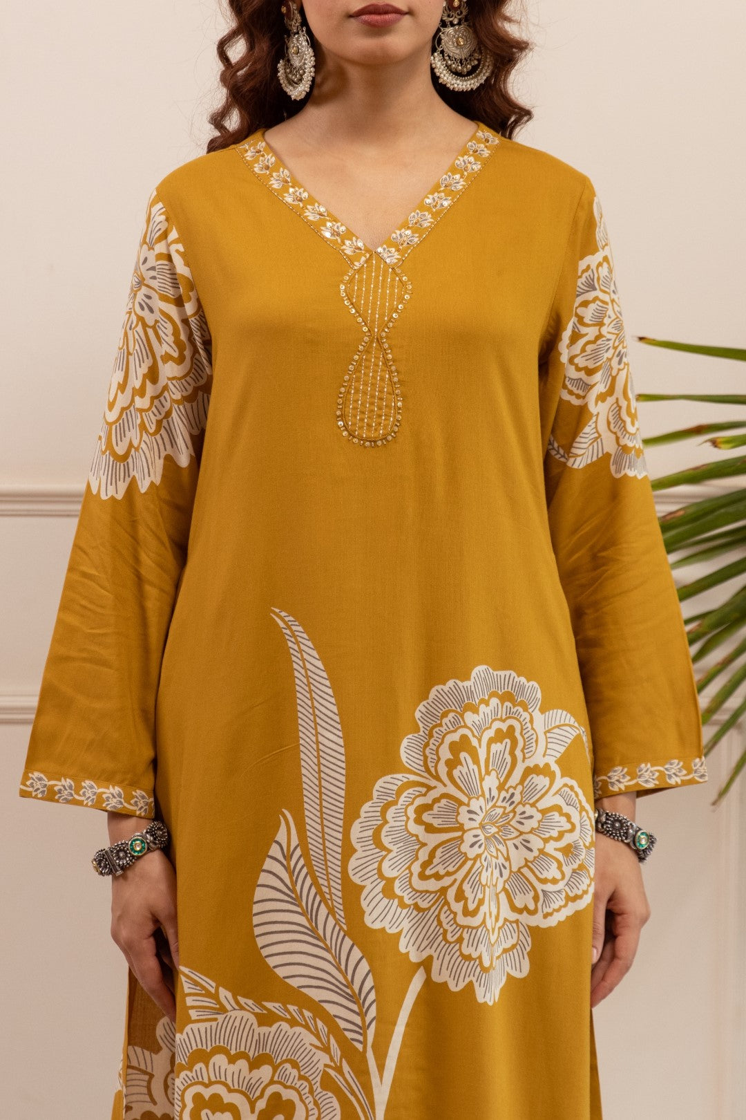 Sonpal mustard printed kurta pant set