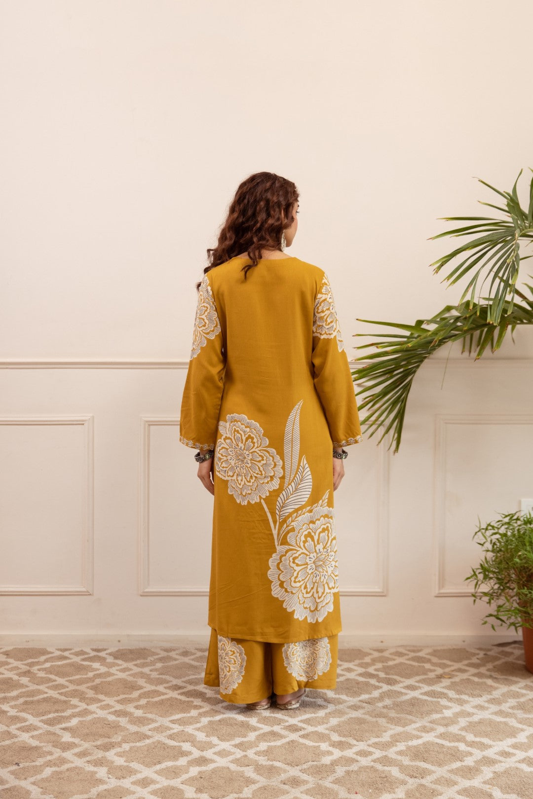 Sonpal mustard printed kurta pant set