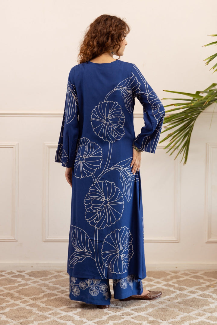Kabool jayblue printed cotton kurta pant set