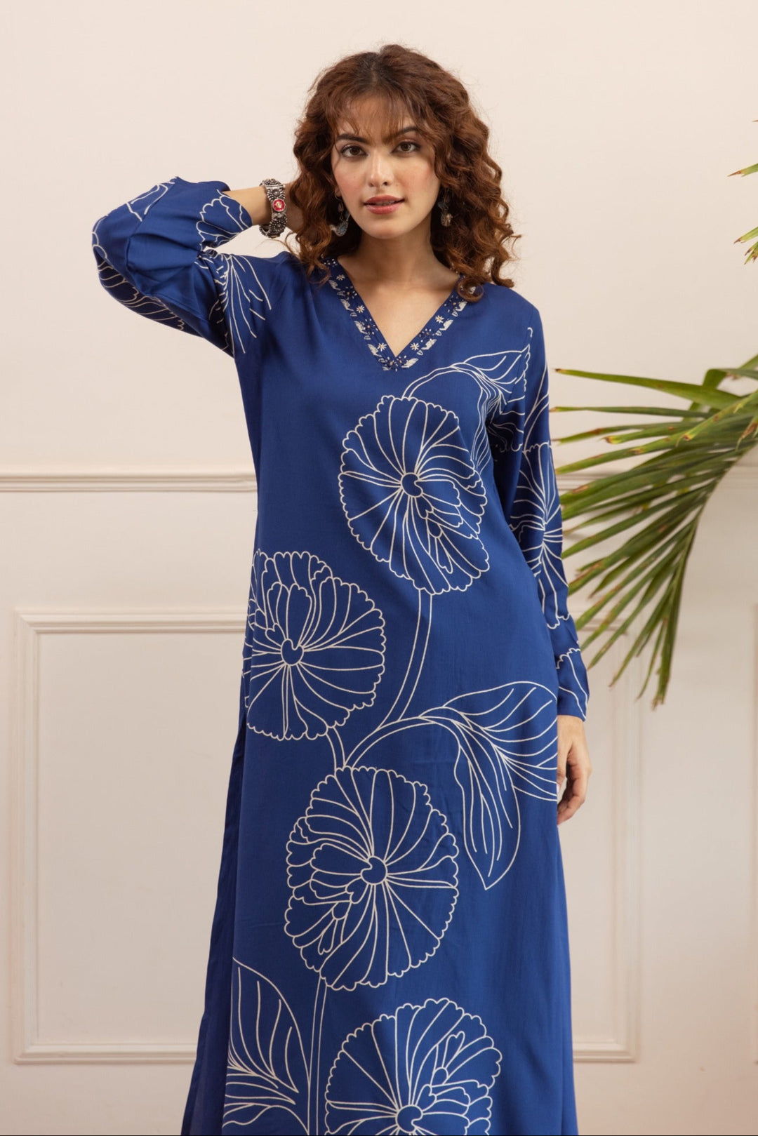 Kabool jayblue printed cotton kurta pant set