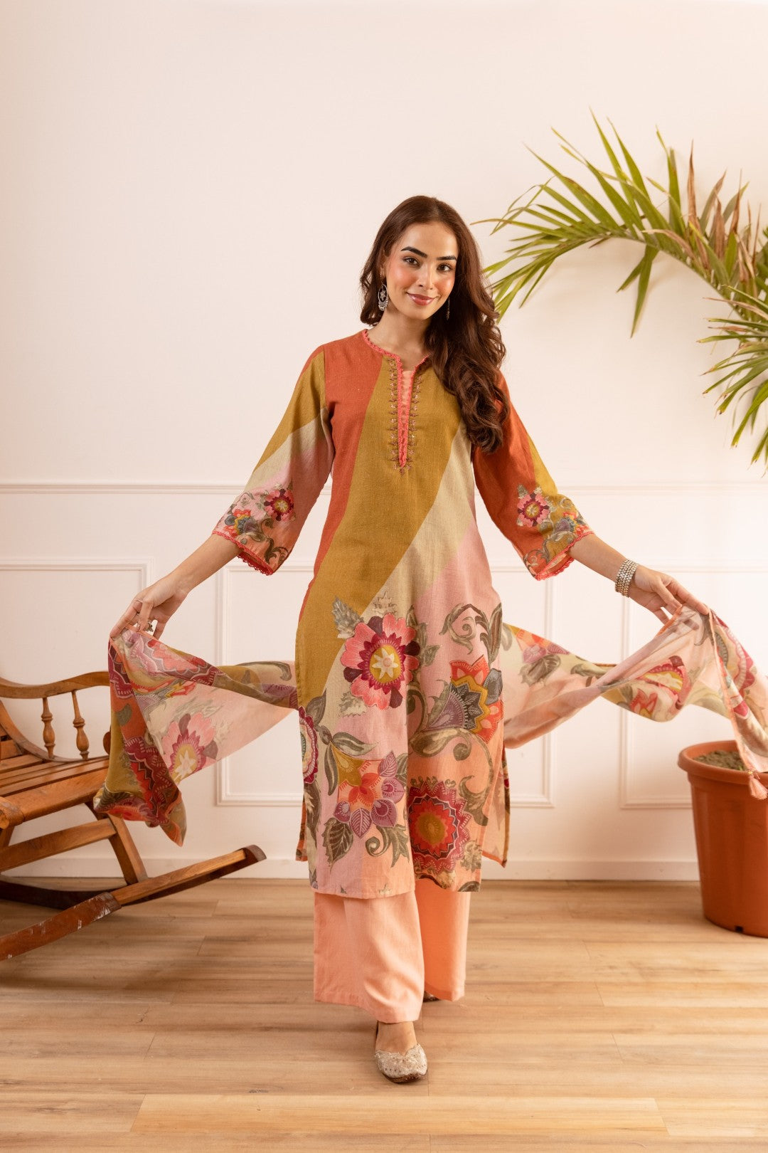 Karen Coral Cotton Suit Set