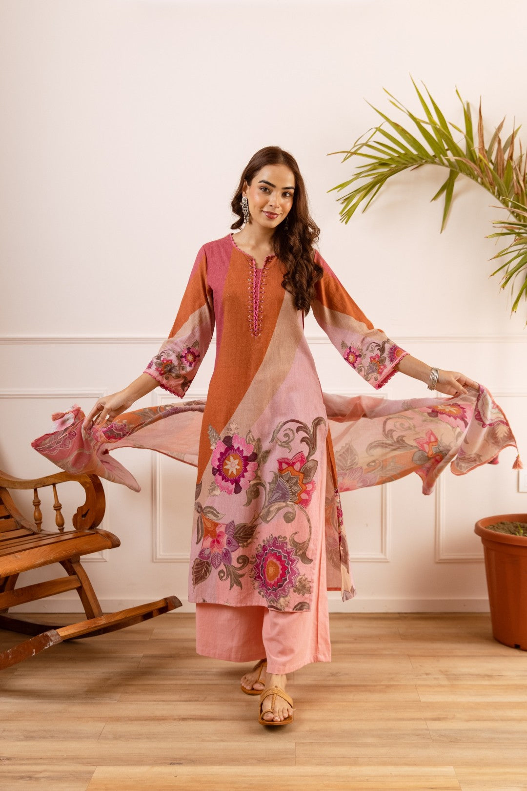 Karen Salmon Cotton Suit set